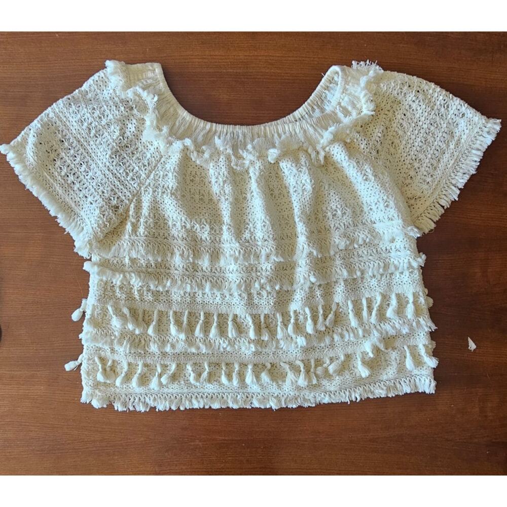 Love Sam Off the Shoulder Top Blouse Anthropologie Sexy Romantic Tassel Sz M - Picture 5 of 10